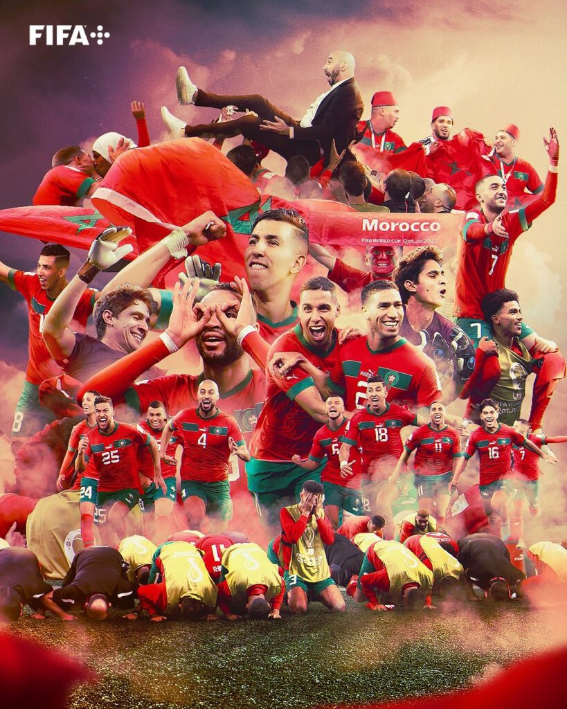 This is an Image of the Morocco team that has defeated Portugal to advance to the World Cup Semi-Finals